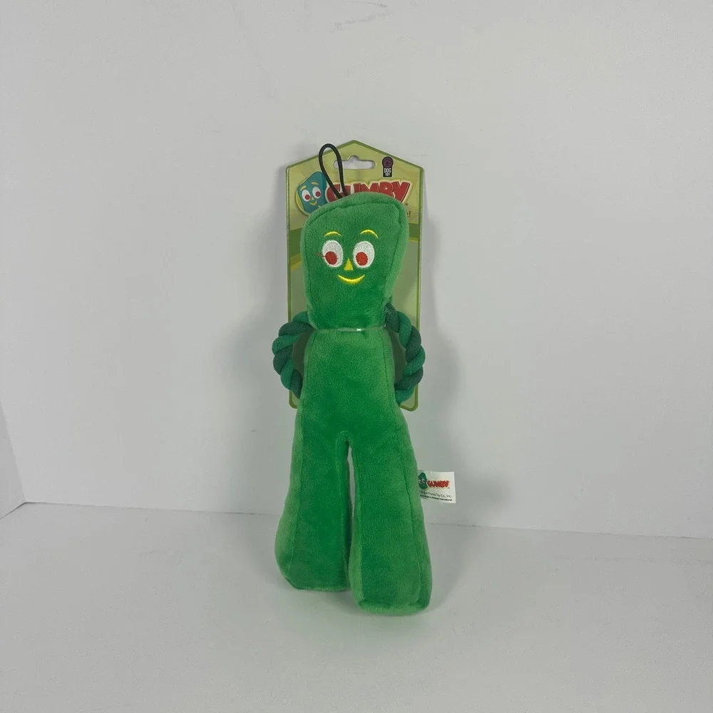 Multipet Gumby Plush Dog Toy Medium Green New Rope Arms Character Squeaker 16655